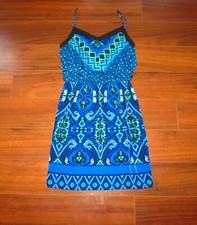 EXPRESS ~ Size Small ~ Blue Geometric Print Sleeveless Mini Cocktail Dress a68
