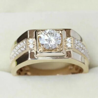 2Ct Round Cut Lab Created Diamond Men's Engagement Ring 14k Yellow Gold Plated