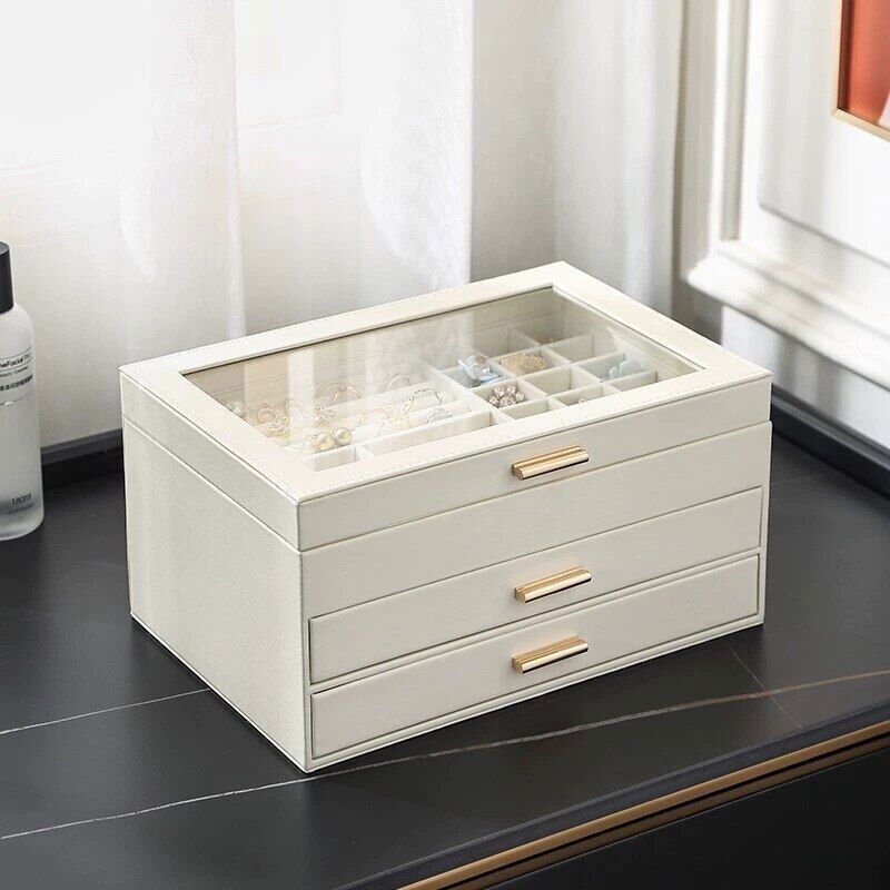 Jewelry Organizer Display Travel Case Boxes Portable PU Storage Earring Holder-image