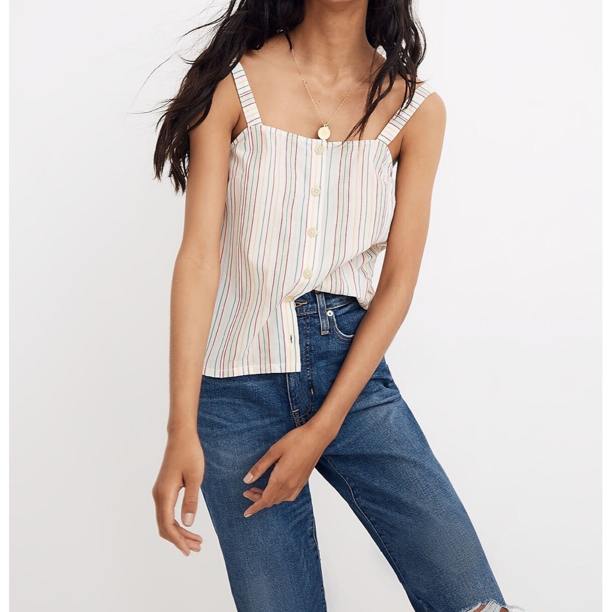 Madewell Lightweight 100% Cotton Striped Tank Top Multicolor Size S-image