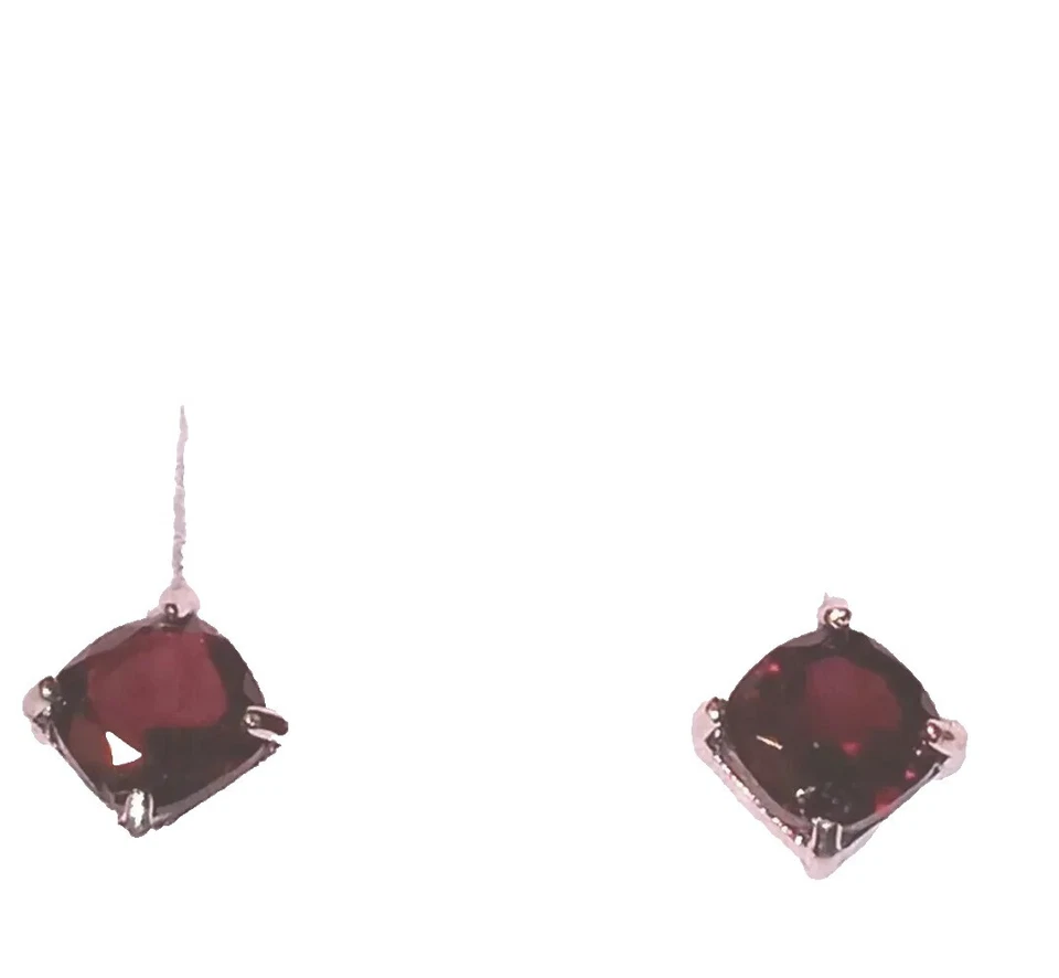 2.30 Ctw natural Red Garnet Square Cut Earrings 10 Kt Solid White Gold New - Image 3 of 4