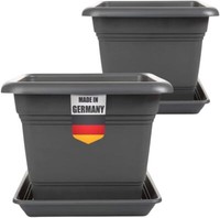 2Er Set PflanztöPfe 28 X 28 Cm BlumentöPfe Kunststoff Anthrazit Mit Untersetzern