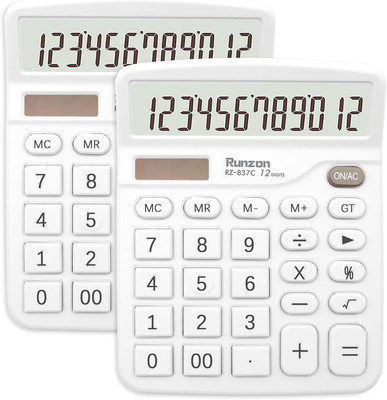 2PC White Calculator, Solar Battery Dual Power Calculator,Desktop Calculator 12 