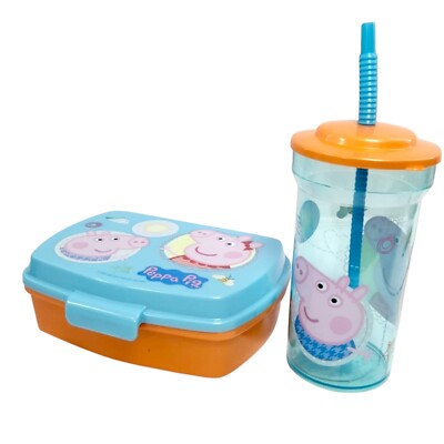 Peppa Pig Lunchbox & Strohhalmflasche Set Schule Mahlzeit Kit BPA frei