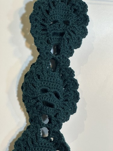 NEW handmade crocheted girls scarf skulls dark green approximately 36 inch long - Picture 3 of 3