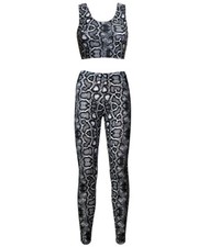 Classic Monochrome Snake Skin Print Sleeveless Crop Top Leggings Coord Set 2Pc
