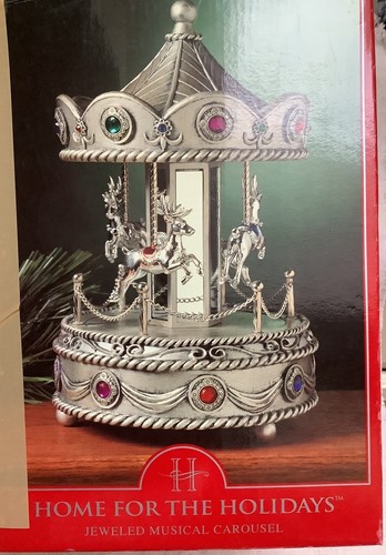 Home for the Holidays Jeweled Musical Carousel Reindeer Plays Silver Bells Video - Picture 2 of 8
