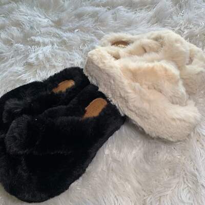 Cozy Plush Platform Criss Cross Sandals