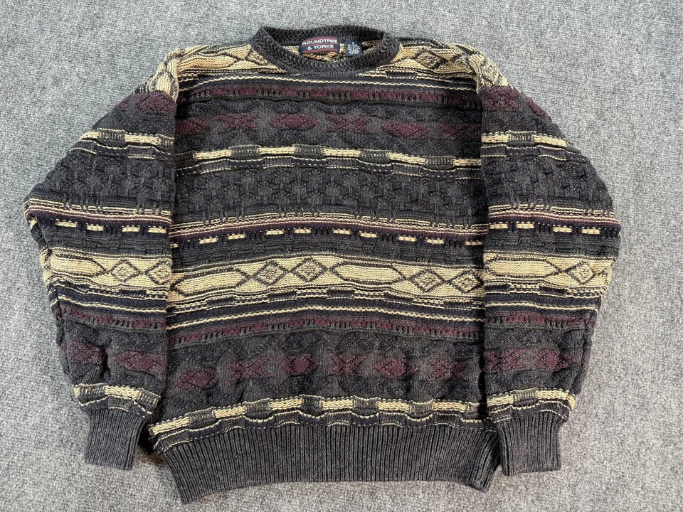 Suéter Roundtree & Yorke Para Hombre Gris Medio Negro Tejido 3D Estilo Coogi Cuello Redondo Foto 2 de 4