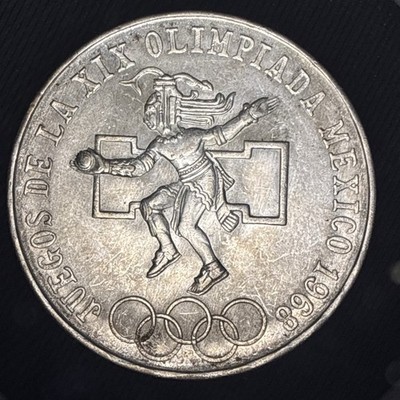 1968 Mexico 25 Pesos   Silver Olympic Coin   Mexico City Games