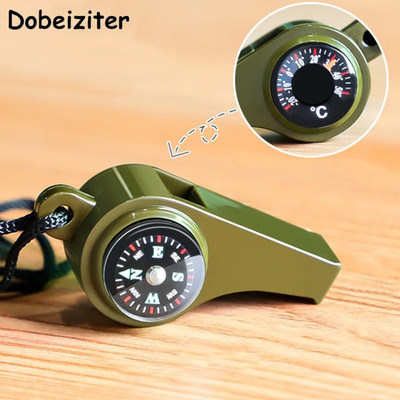1pc High Decibel Emergency Rescue Whistle with Compass Thermometer Keychain