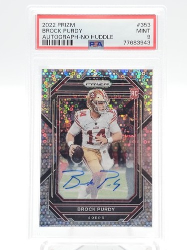 BROCK PURDY 2022 PRIZM ROOKIE NO HUDDLE AUTO #353 49ERS PSA 9 MINT Q3263