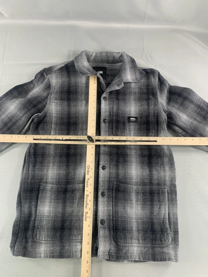 Vans Jacket Mens Medium Black Gray Plaid Fleece Flannel Shirt Classic Fit - Image 3 of 4