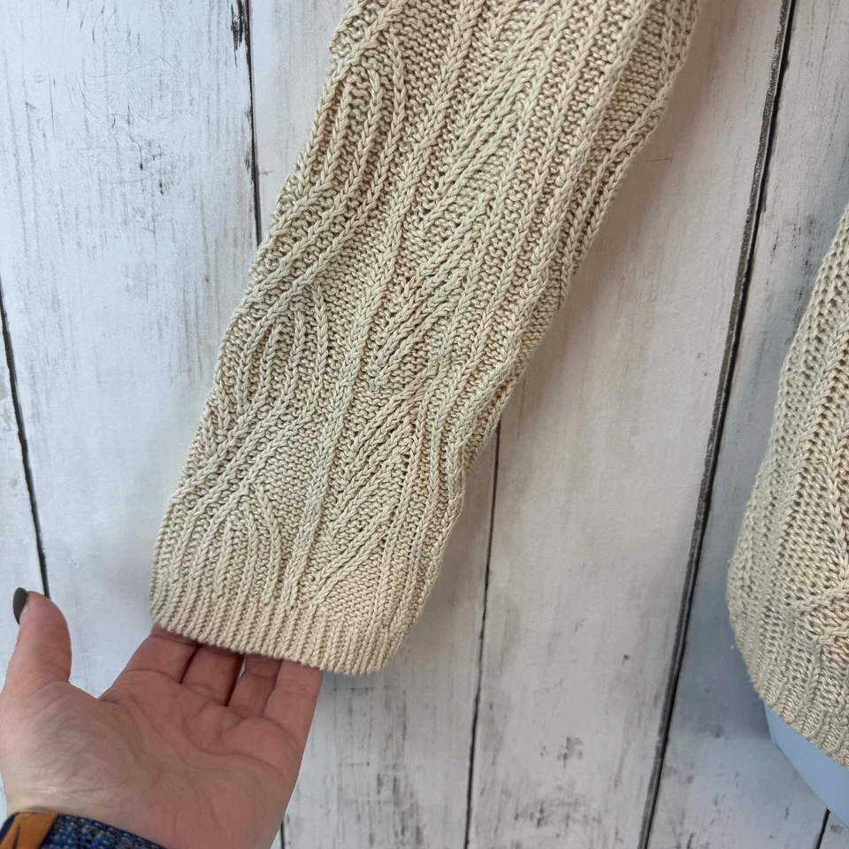 VTG Emanuel Ungaro Cream Linen Chunky Cable Knit V-Neck Wrap Sweater Size Large - Image 3 of 4
