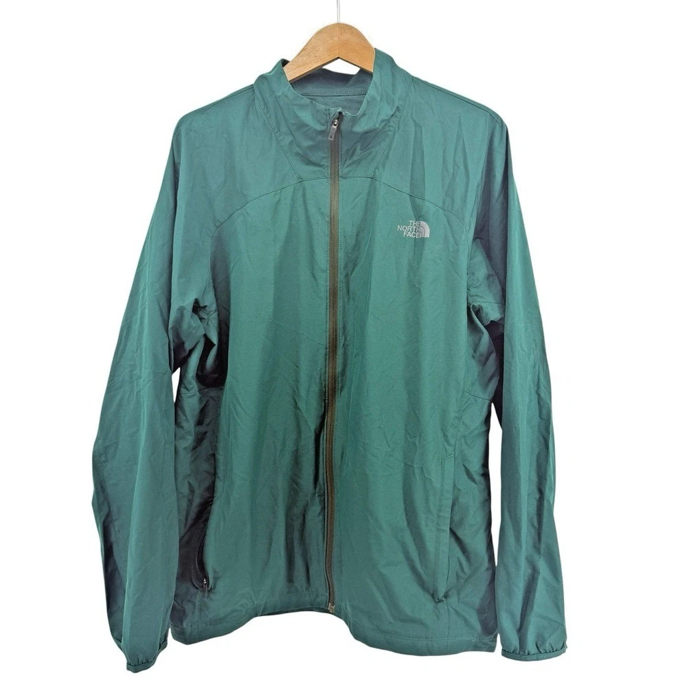 The North Face Windbreaker Mens Large Pre-Owned Jacket Green FlashDry Mesh Lined