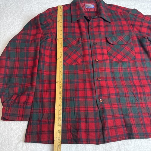 Pendleton Board Loop Flap Plaid Wool Flannel Red And Green Men’s Size Large VTG - Picture 4 of 9