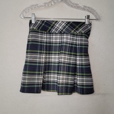 School Apparel Inc Plaid Pleated Skirt Kids Size 6 Reg Green Navy Yellow Tartan