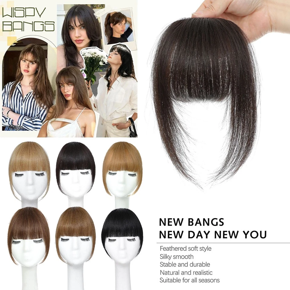 100 % Echthaar dünner 3D zarter Pony Clip in ECHTE Fransen Vorderteil Extensions. - Bild 2 von 4