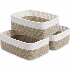 Large Shallow Basket 15x11x5.1 Inch Storage Woven Organizer Bin 3 PCS