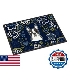 Caroline's Treasures BB5054MAT Boston Terrier Doormat 18x27 Blue Flowers
