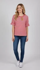 Moda Bell Sleeve Red Stripes top Size XL