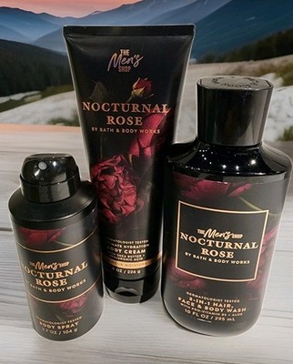 Bath & Body Works 3 Pcs Set NOCTURNAL ROSE Men's Collection Cream Wash & Spray 