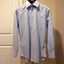 Bonobos Slim Fit Stretch Men  s Dress Shirt 16/34 Light Blue Pink Dot Print Large