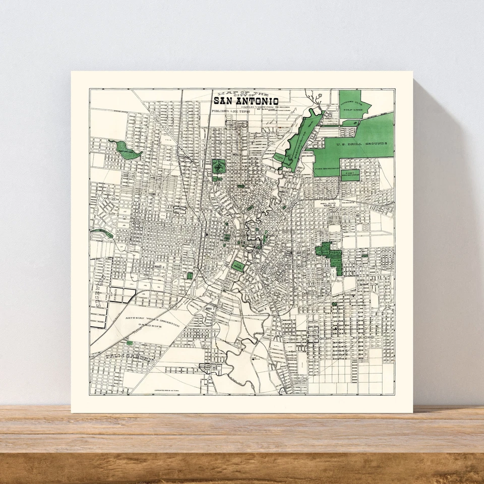 Old Map of San Antonio, TX 1909 - Vintage San Antonio Texas - Image 3 of 4