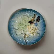 Antique Majolica Plate Featuring Lg Grapeleaf and Bunch of Grapes w/Honeybee