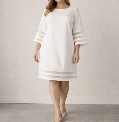 NWOT Women s Calvin Klein Illusion Trim Bell Sleeve Sheath Dress Plus Size 22W