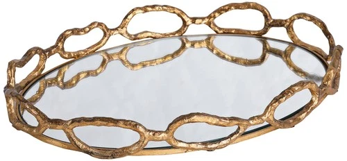 Uttermost Cable Chain Gold Leaf Mirrored Decorative Tray - Picture 2 of 5