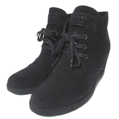 #ad PRADA SPORT Suede Wedge Heel In Heel Short Boots 35.5 8.9quot;quot; Black Women USED $173.00