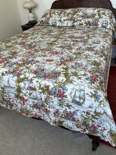 Vintage Mid Century Bedspread Coverlet Quilt Novelty Print Colonial Twin-Full