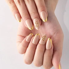 evpct Initial Letter French Tips Press On Nails Short Almond for Women Gift, ...