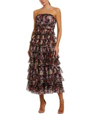 Mac Duggal Strapless Micro Ruffle A Line Midi Dress Women's Black 10