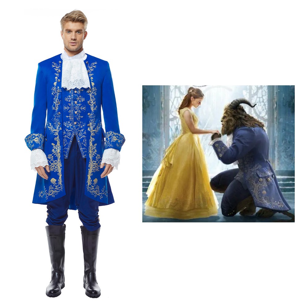 Disfraz de La Bella y la Bestia Disfraz de Príncipe Adán Dan Stevens Conjunto Uniforme Azul