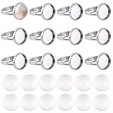 1set 40pcs Ring Base Pad Adjustable Ring Blanks Bezel Trays fit 12mm Glass