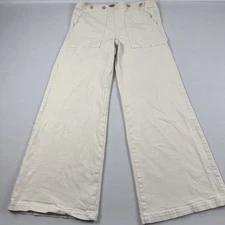 Pilcro The Kit Pants Womens 31 Cream White Wide Leg High Rise Buckle Utility