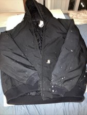 Carhartt  Men  s Size: 3XL  Black Canvas Hooded Jacket  Zip  Quilted Interior  -FLAW