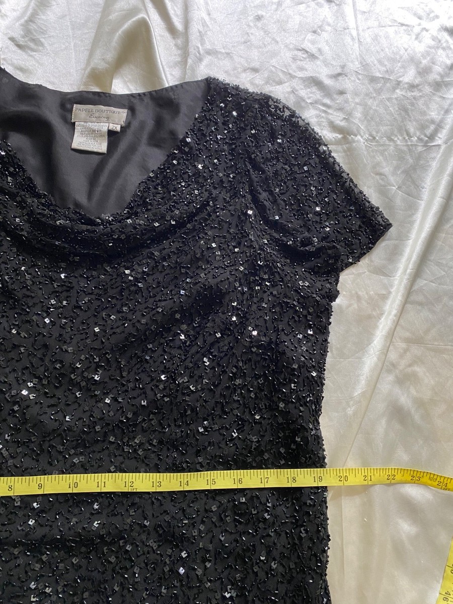 Vintage 1990s 100% Silk Black Sequin Cowl Neck Blouse Party Formal 2X Plus View 5