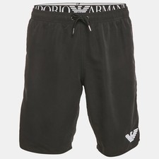Emporio Armani Black Logo Waist Trim Synthetic Shorts L