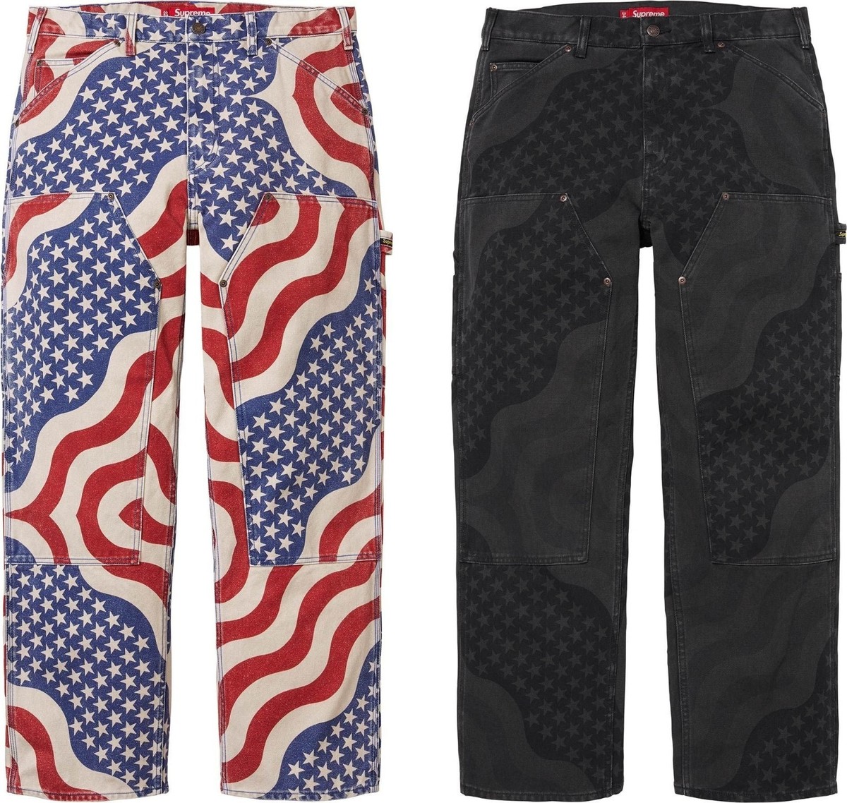 Supreme Flag Double Knee Painter Pant Multicolor Black 2colors