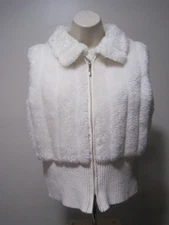 Essentials By Milano Women's Large Double Zip-up Sweater Vest Faux Fur White