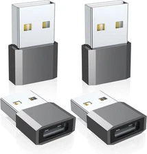 USB C to USB Male Adapter 4 Pack, Type C Charging Cord Connect USB A Charger for