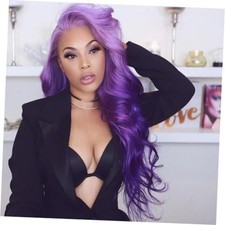 Long Wavy Wigs for Women Synthetic Ombre Curly Wavy Wig Middle 26 Inch Purple