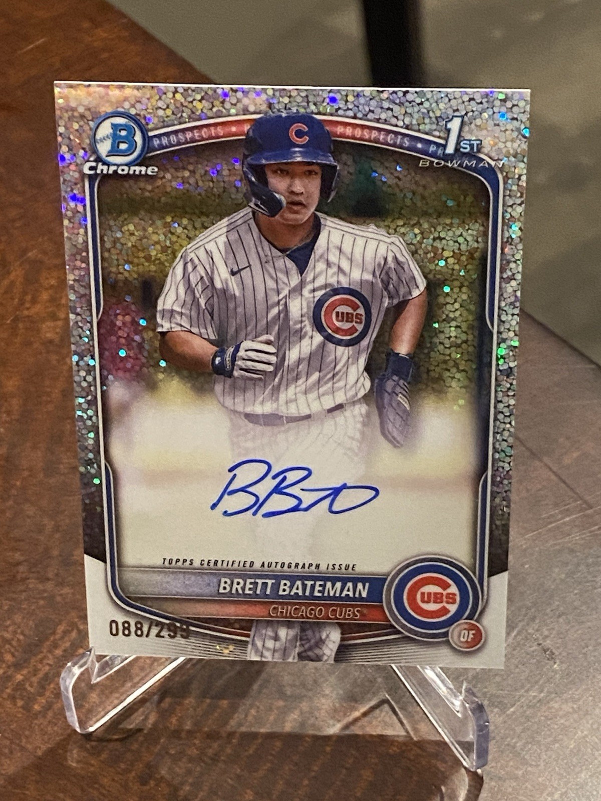 BRETT BATEMAN 2025 BOWMAN CHROME 1ST SPECKLE REFRACTOR AUTO /299 CHICAGO CUBS
