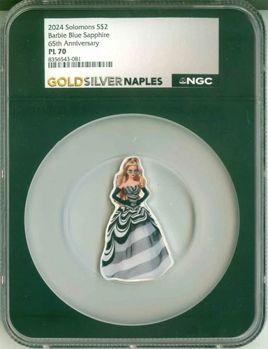 2024 S$2 Solomon Islands Barbie Blue Sapphire 65th Ann #1290 Black Core NGC PL70