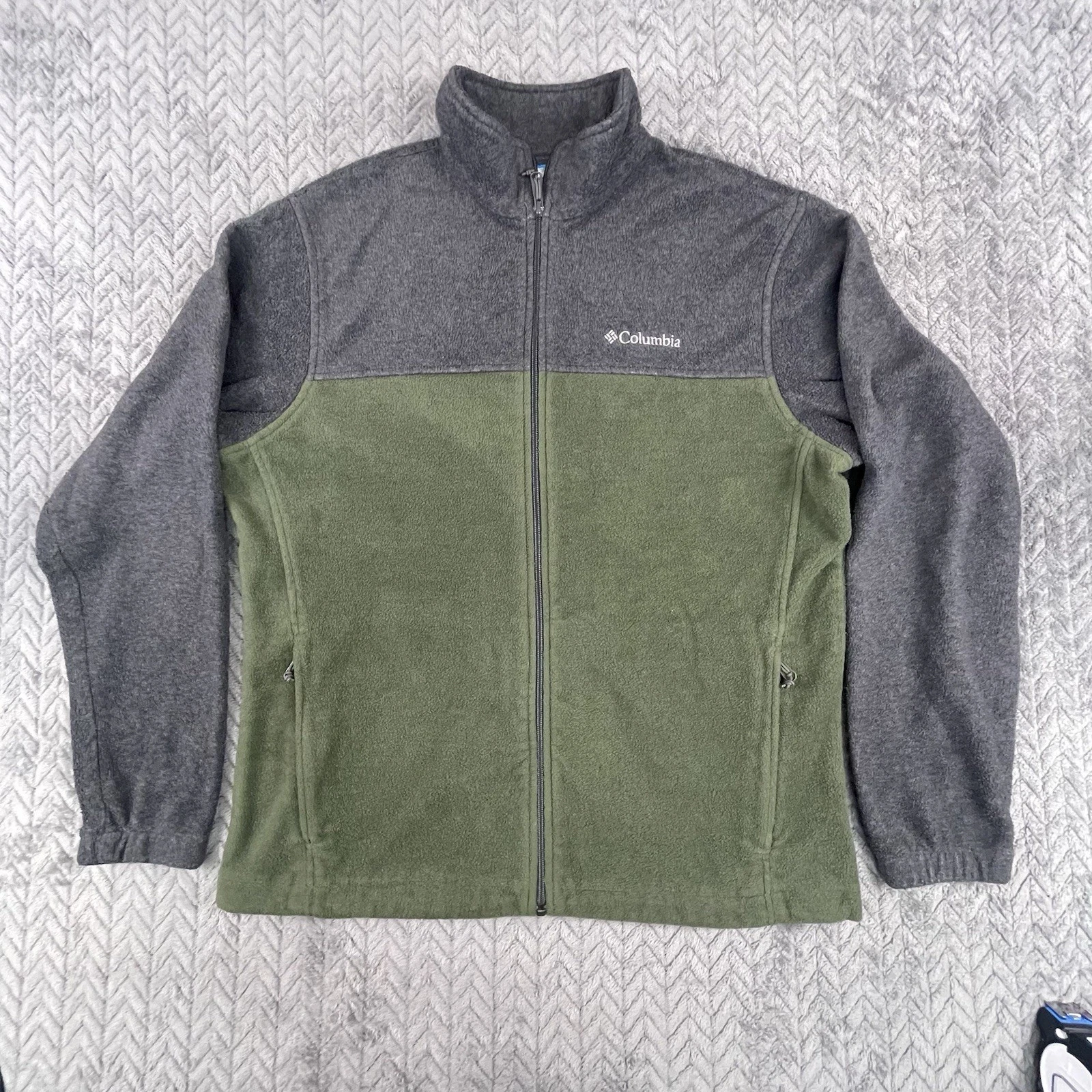Columbia Fleece Jacket Men's Gray And Green Full-Zip Long Sleeve Soft Sz Large