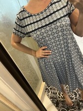 Max Edition Dress Boho Abstract Blue Batik Print Swing Short Sleeve Womens L