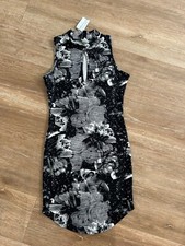 Windsor Womens Mini Sheath Dress Small Black White Floral Keyhole Neck Party NWT